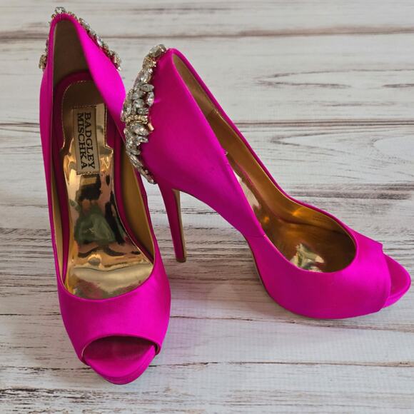 Badgley Mischka Kiara Stacked Heel Stiletto Open Toe Pumps Pink sz 7 - Picture 9 of 9